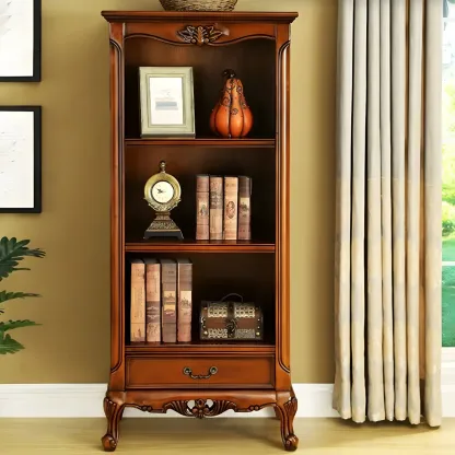 Classic Brown/White Wooden Bookcase with Drawer Image - 8