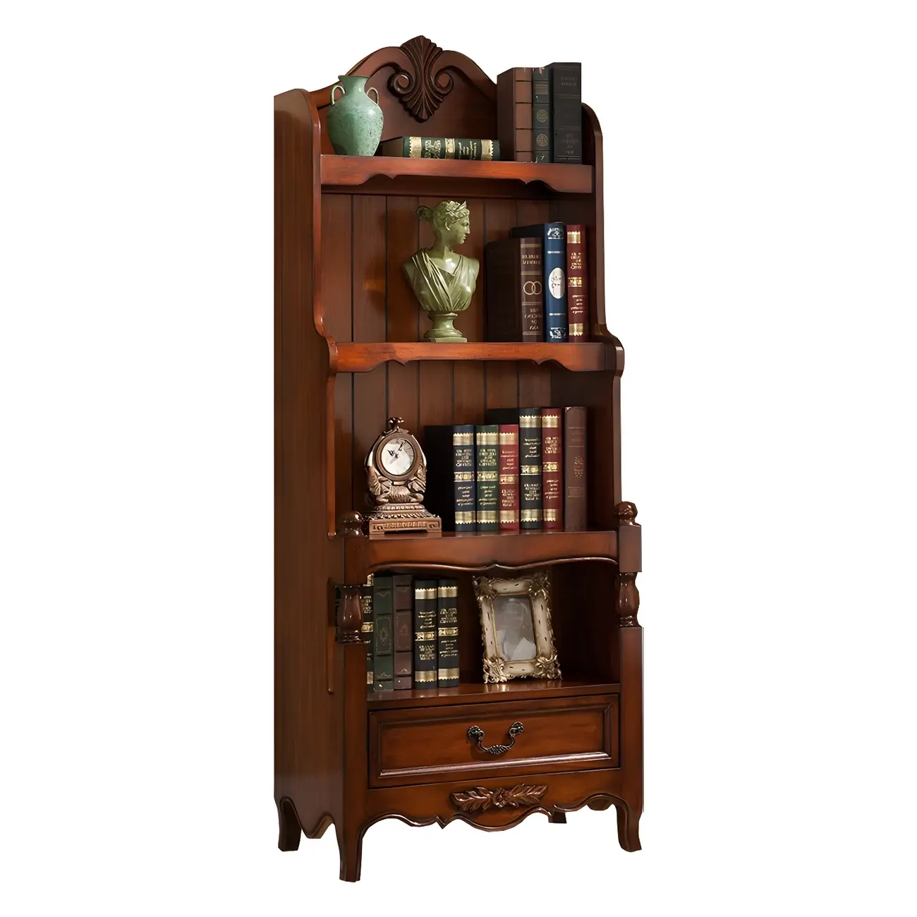 Classic Brown/White Wooden Bookcase with Drawer Image - 14 | homeyfad