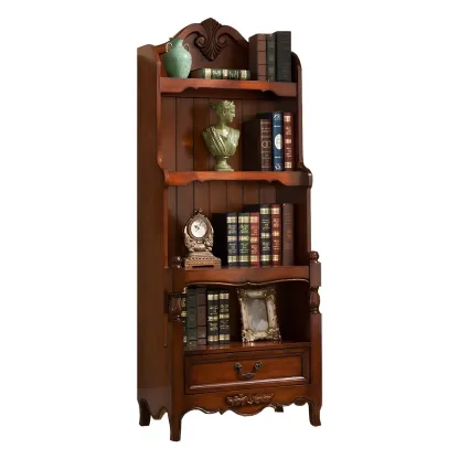 Classic Brown/White Wooden Bookcase with Drawer Image - 14