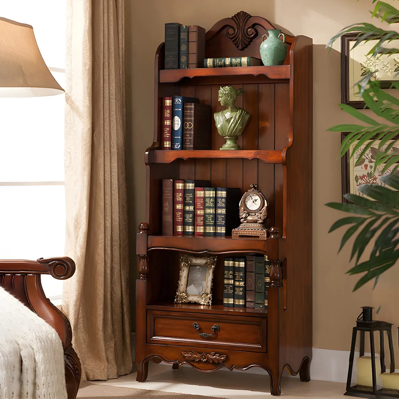 Classic Brown/White Wooden Bookcase with Drawer Image - 16 | homeyfad