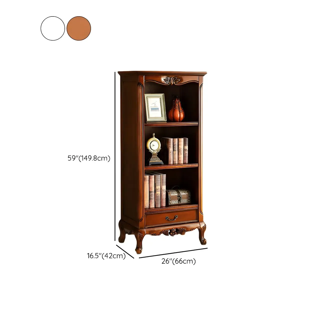 Classic Brown/White Wooden Bookcase with Drawer Image - 19