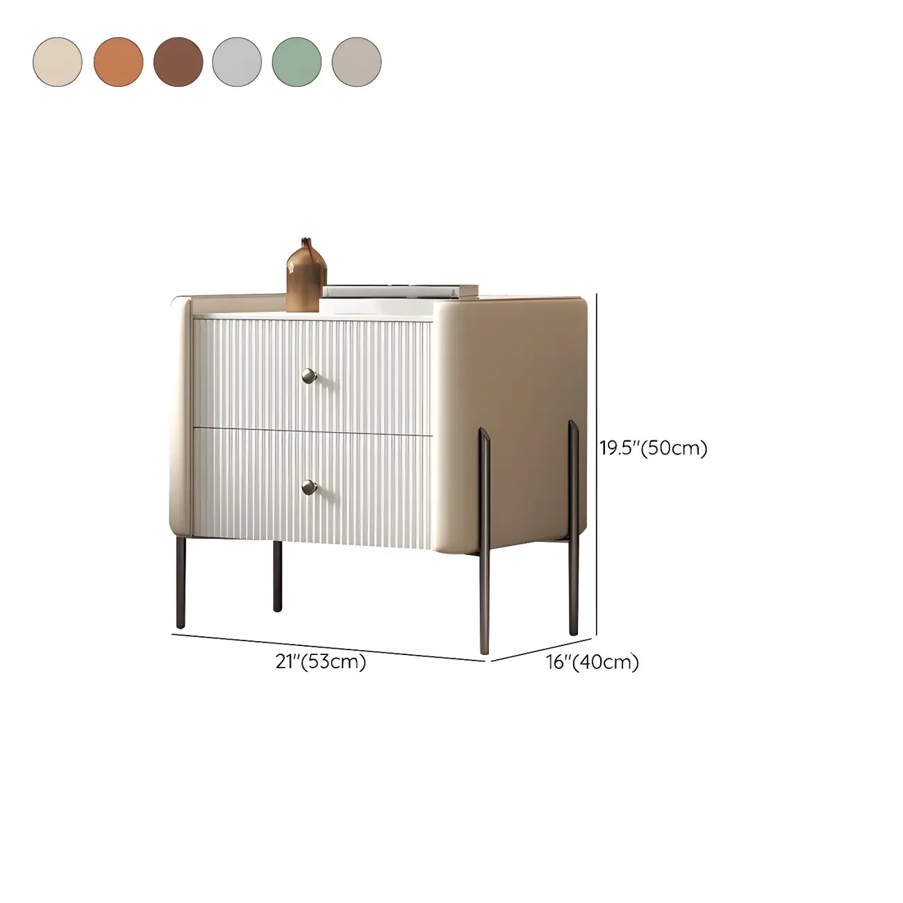 White Wood 2-Tier Drawers Storage Nightstand with Legs #size