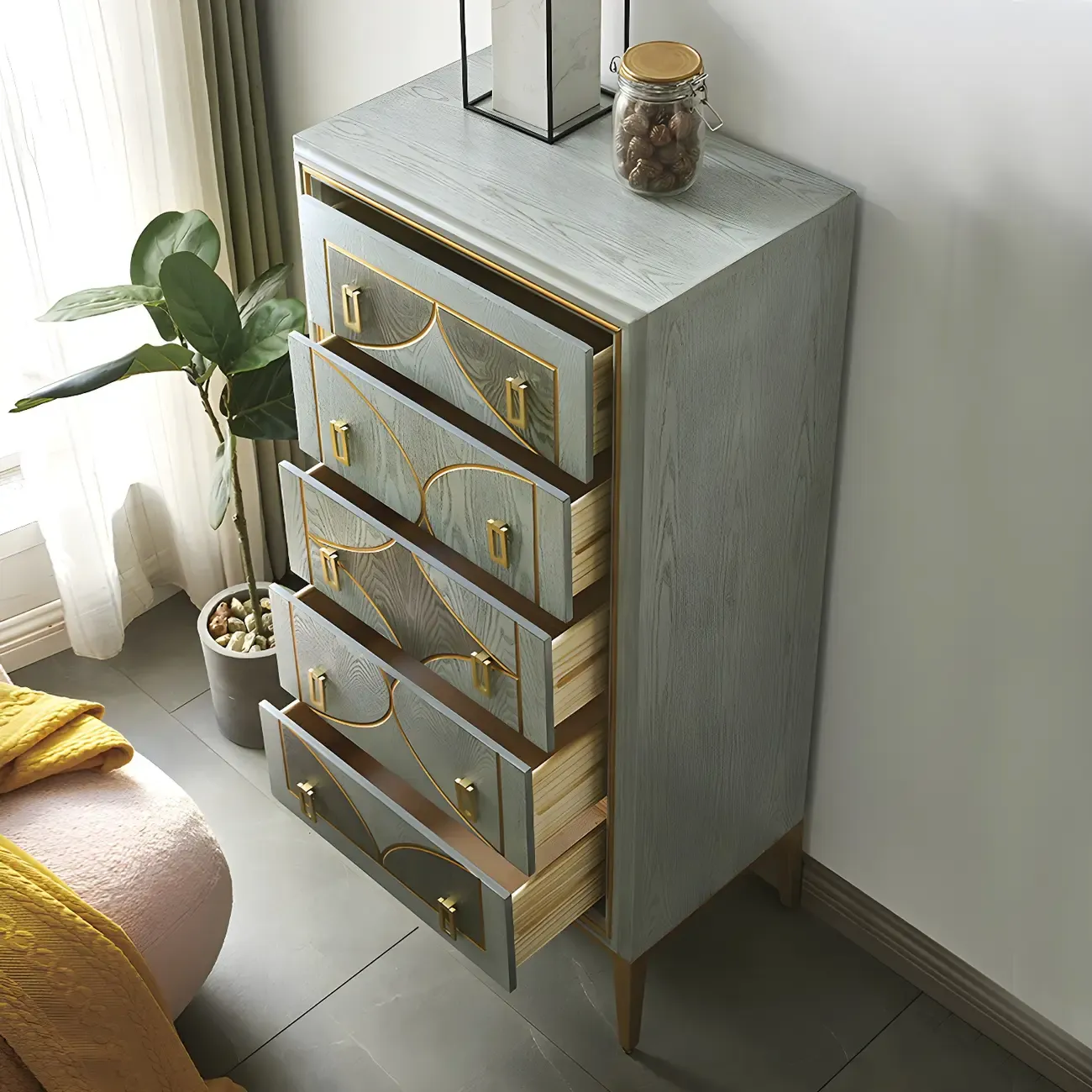 Modern Green Wooden Bachelor Chest with Drawers for Home Image - 3