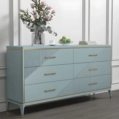 Glam Metal Wooden Horizontal Dresser with 6-Drawers for Home Image - 1