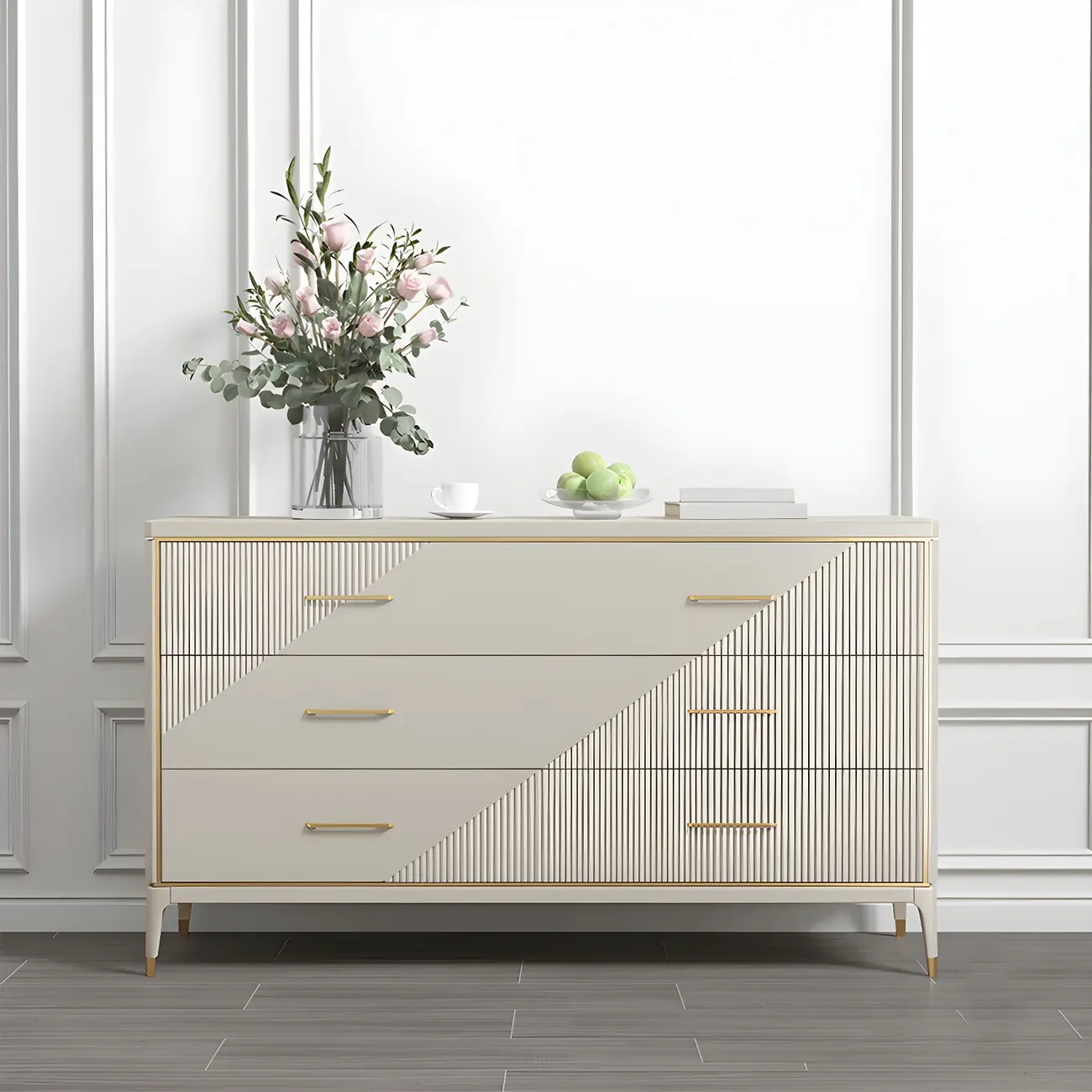 Glam Metal Wooden Horizontal Dresser with 6-Drawers for Home Image - 3 | homeyfad