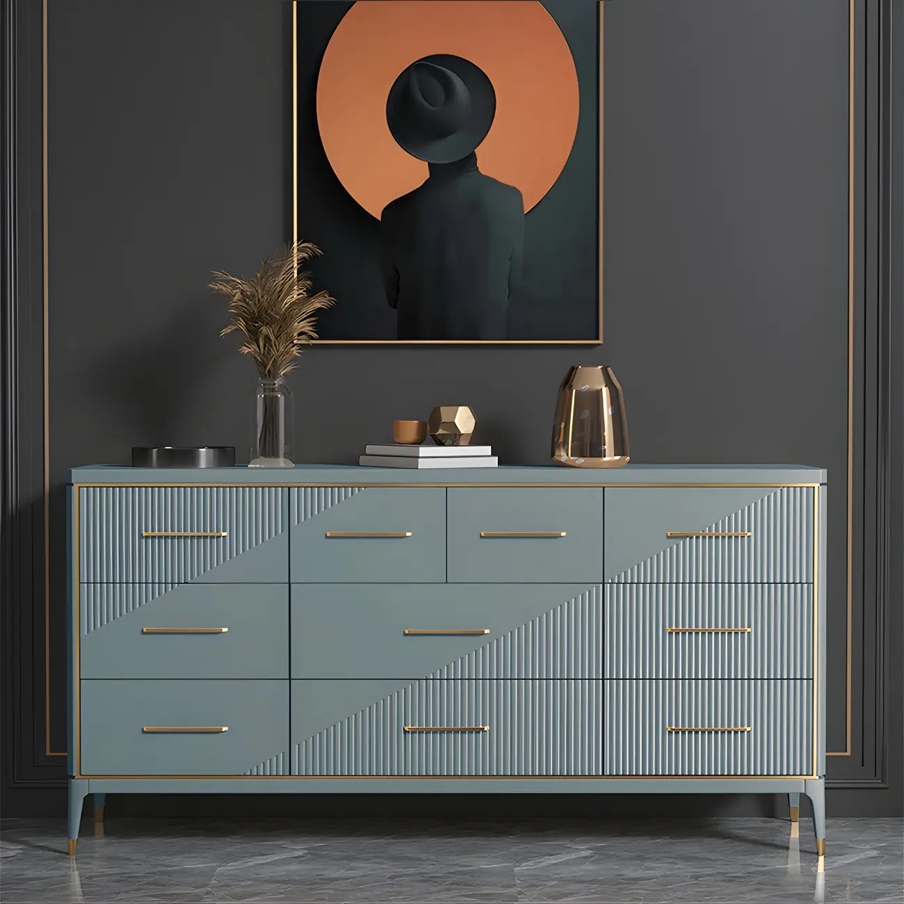Glam Metal Wooden Horizontal Dresser with 6-Drawers for Home Image - 4 | homeyfad