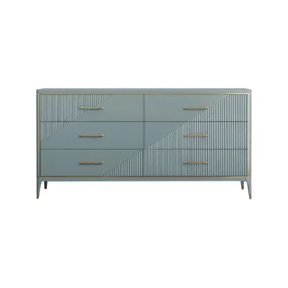 Glam Metal Wooden Horizontal Dresser with 6-Drawers for Home Image - 7