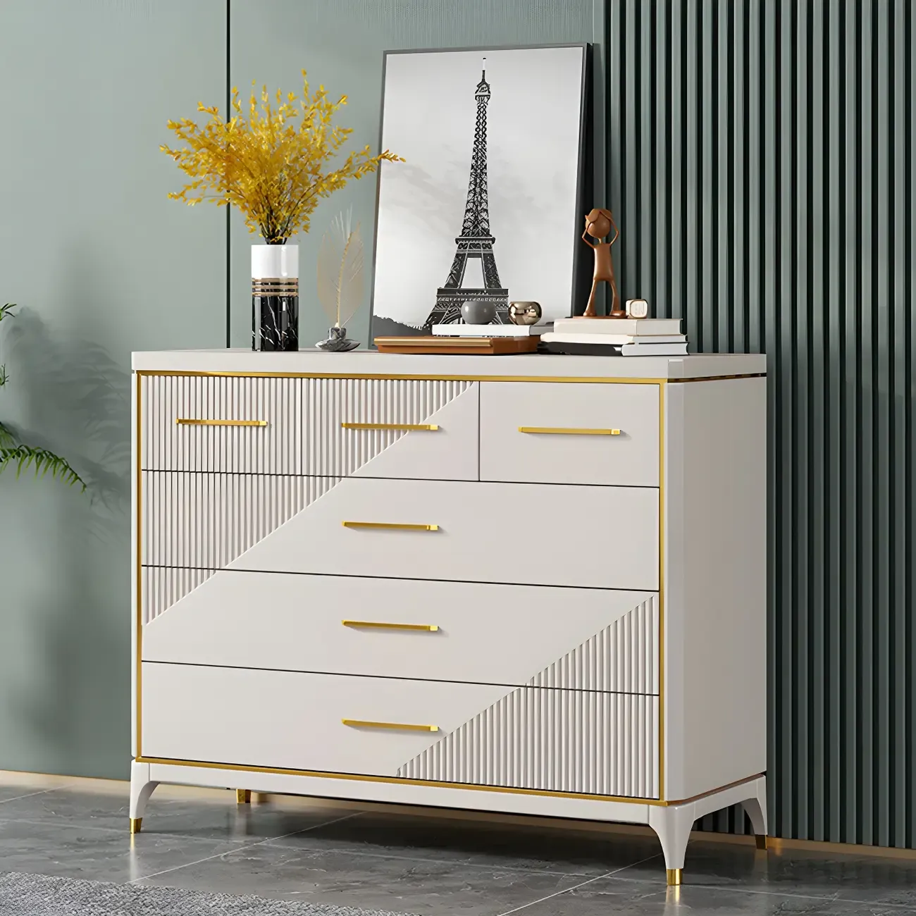 Glam Metal Wooden Horizontal Dresser with 6-Drawers for Home Image - 8