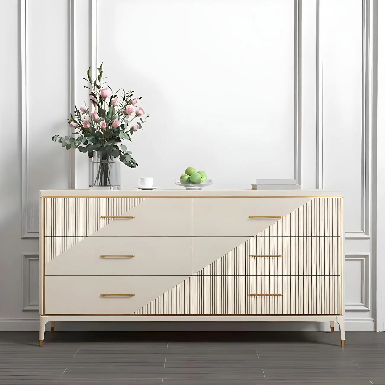 Glam Metal Wooden Horizontal Dresser with 6-Drawers for Home Image - 9 | homeyfad