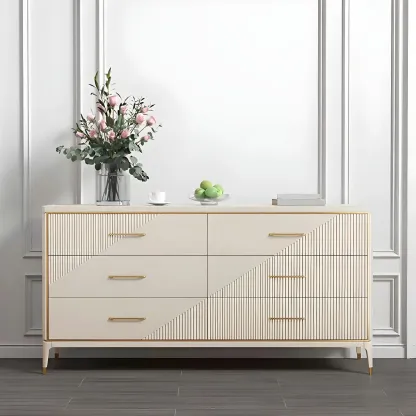 Glam Metal Wooden Horizontal Dresser with 6-Drawers for Home Image - 9