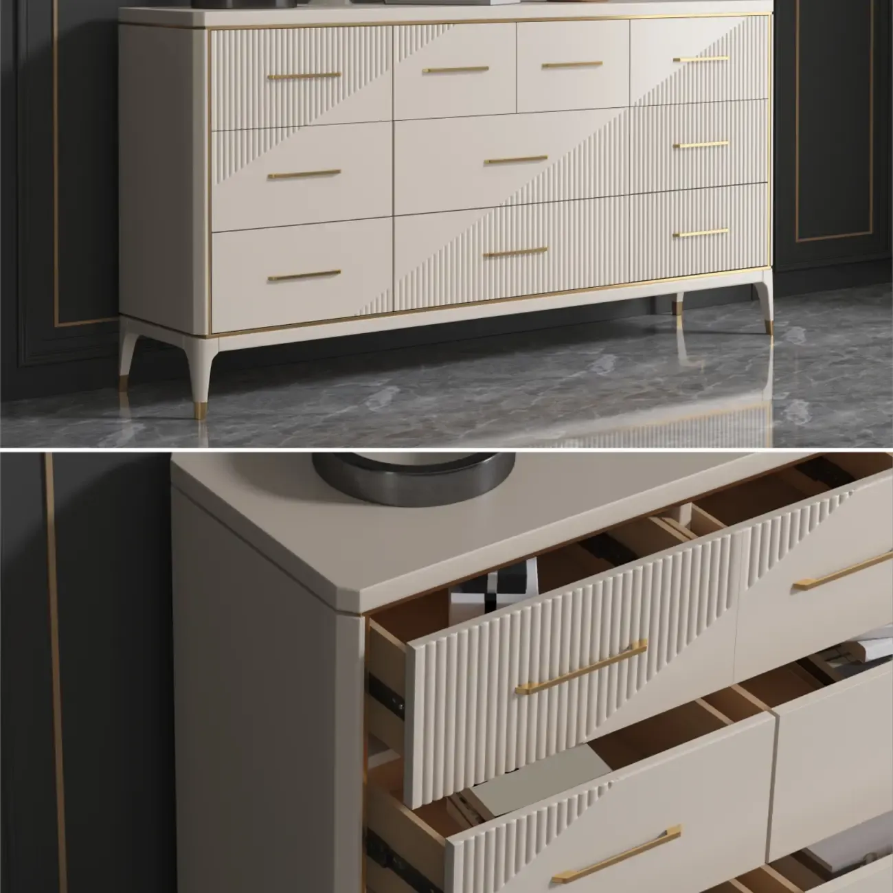 Glam Metal Wooden Horizontal Dresser with 6-Drawers for Home Image - 15