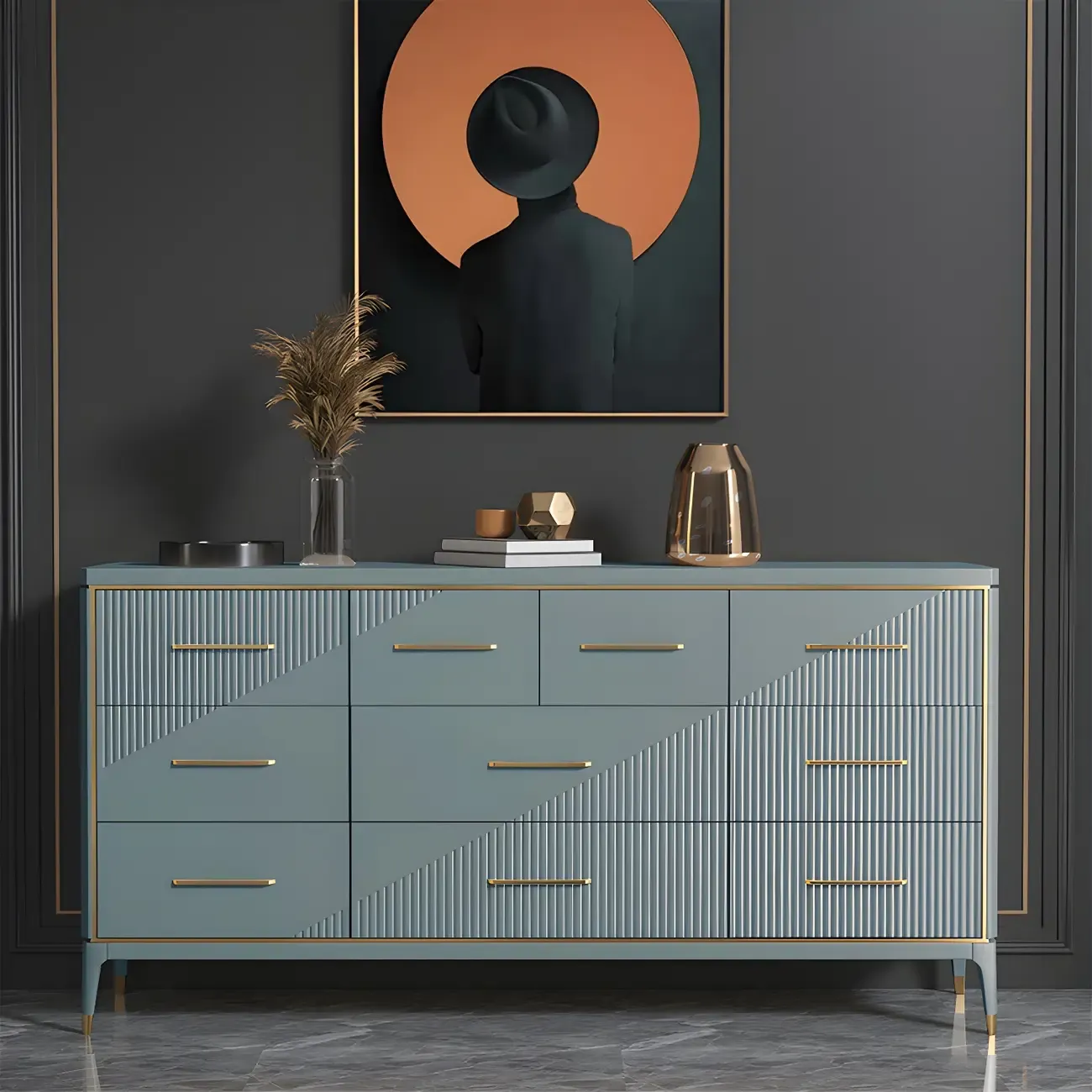 Glam Metal Wooden Horizontal Dresser with 6-Drawers for Home Image - 18