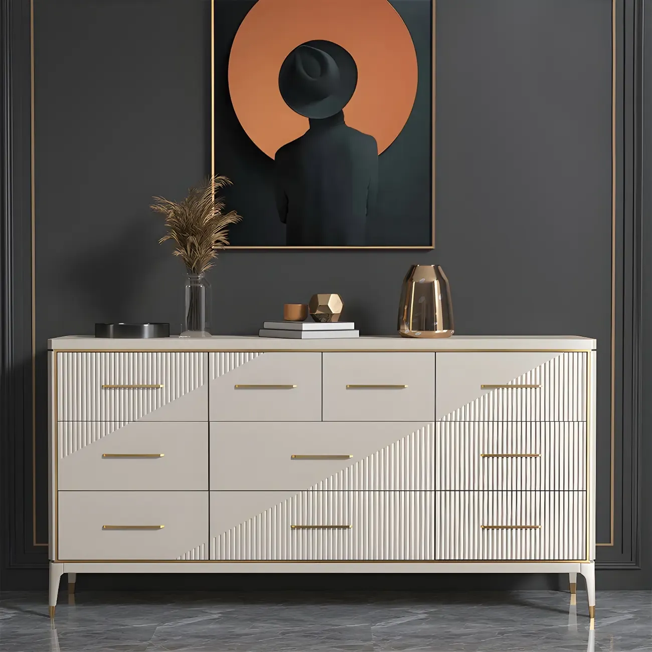Glam Metal Wooden Horizontal Dresser with 6-Drawers for Home Image - 20