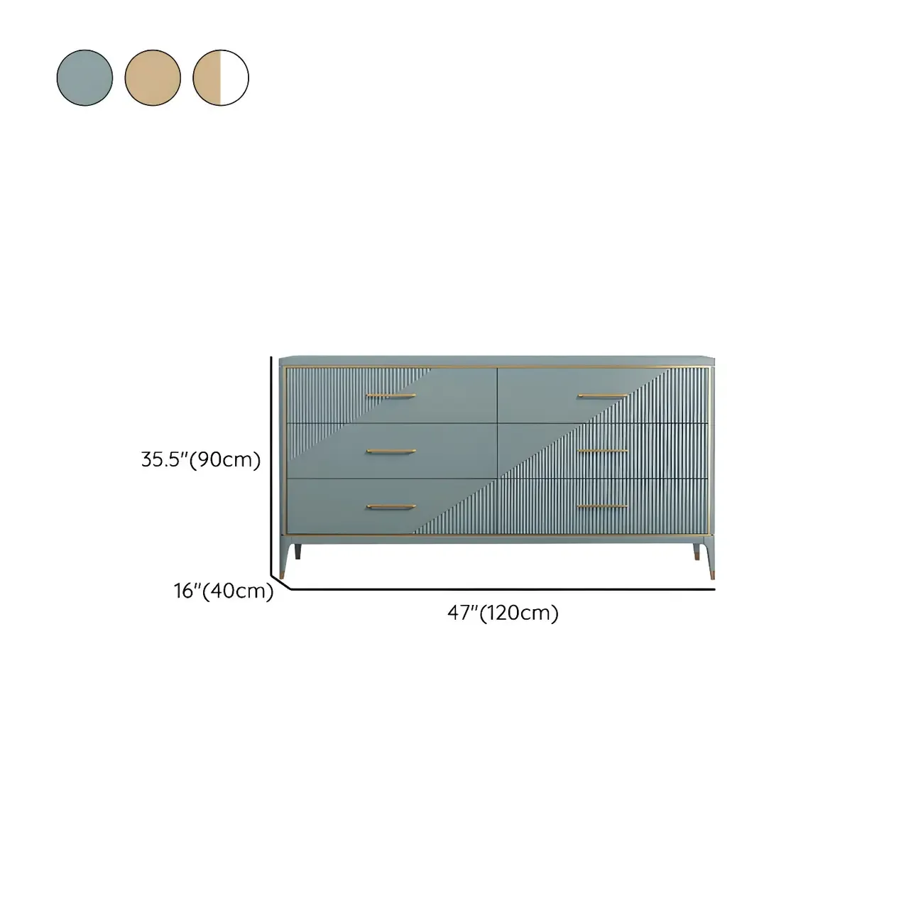 Glam Metal Wooden Horizontal Dresser with 6-Drawers for Home #size
