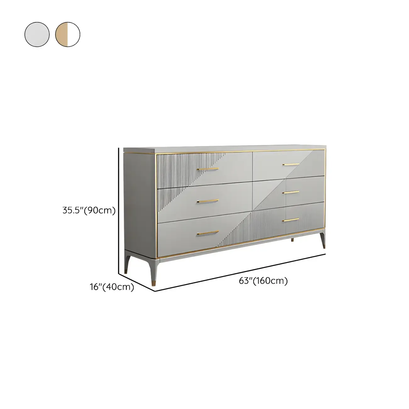 Glam Metal Wooden Horizontal Dresser with 6-Drawers for Home Image - 24
