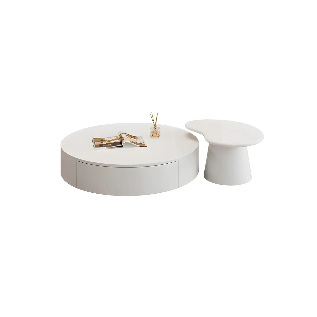 Modern Wooden White Round Nesting Coffee Tables Image - 9 | homeyfad
