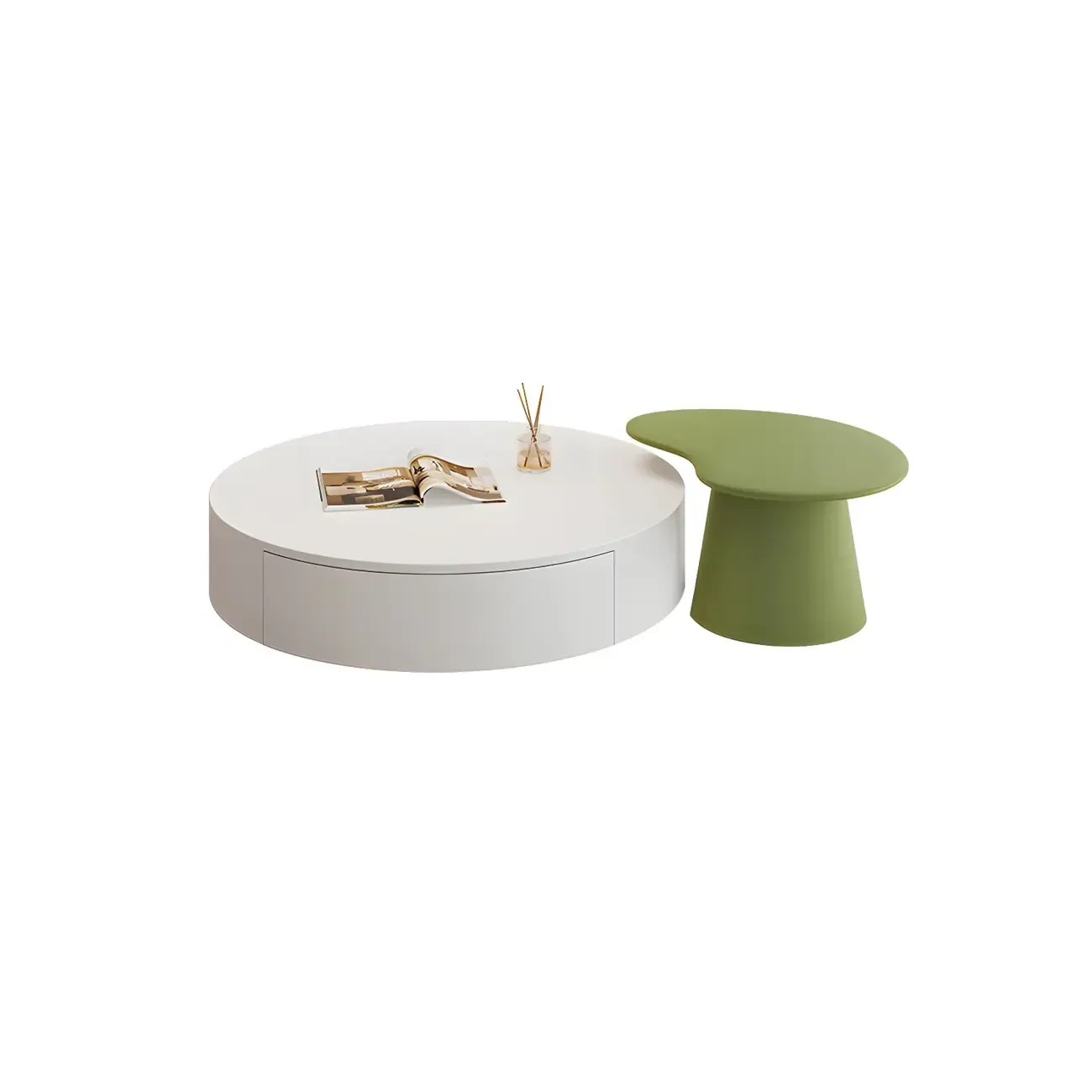 Modern Wooden White Round Nesting Coffee Tables Image - 10