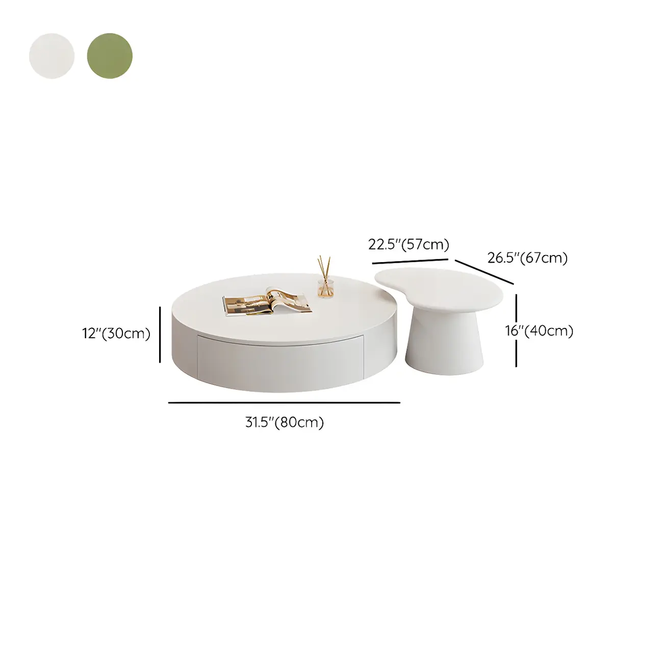 Modern Wooden White Round Nesting Coffee Tables Image - 14 | homeyfad