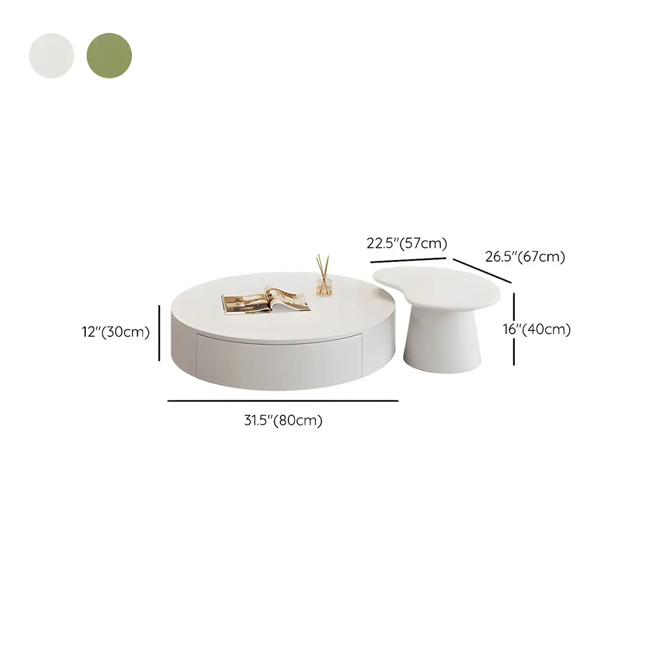 Modern Wooden White Round Nesting Coffee Tables Image - 14