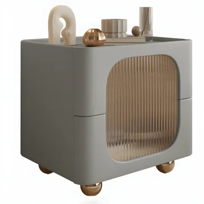 Minimalist Small Solid Wood Glass Cubic Black Nightstand Image - 9