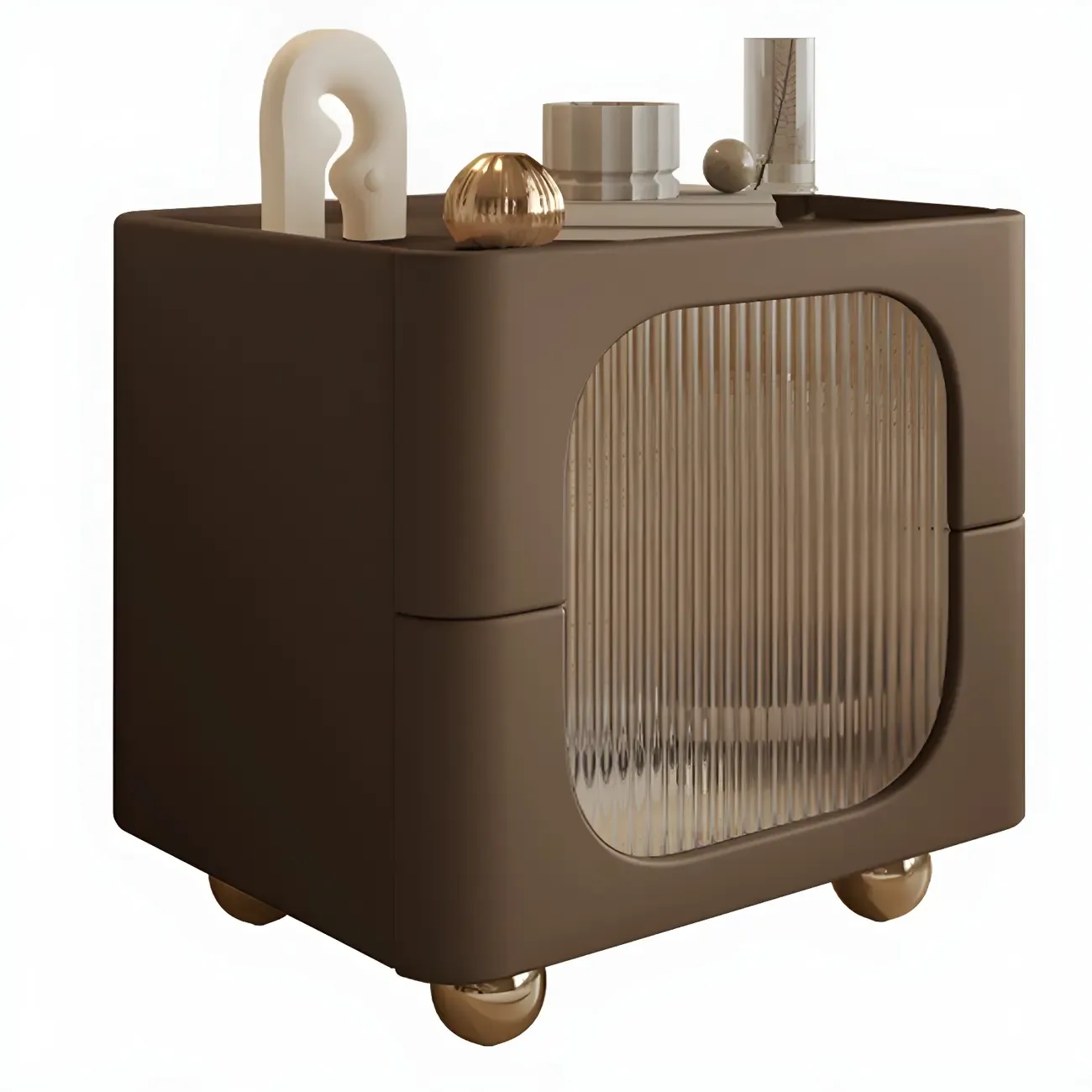 Minimalist Small Solid Wood Glass Cubic Black Nightstand Image - 12