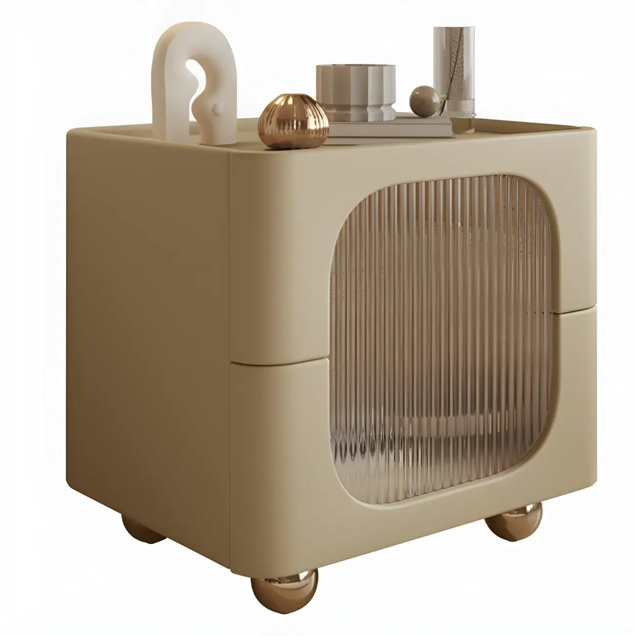 Minimalist Small Solid Wood Glass Cubic Black Nightstand Image - 14