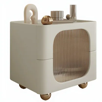 Minimalist Small Solid Wood Glass Cubic Black Nightstand Image - 15