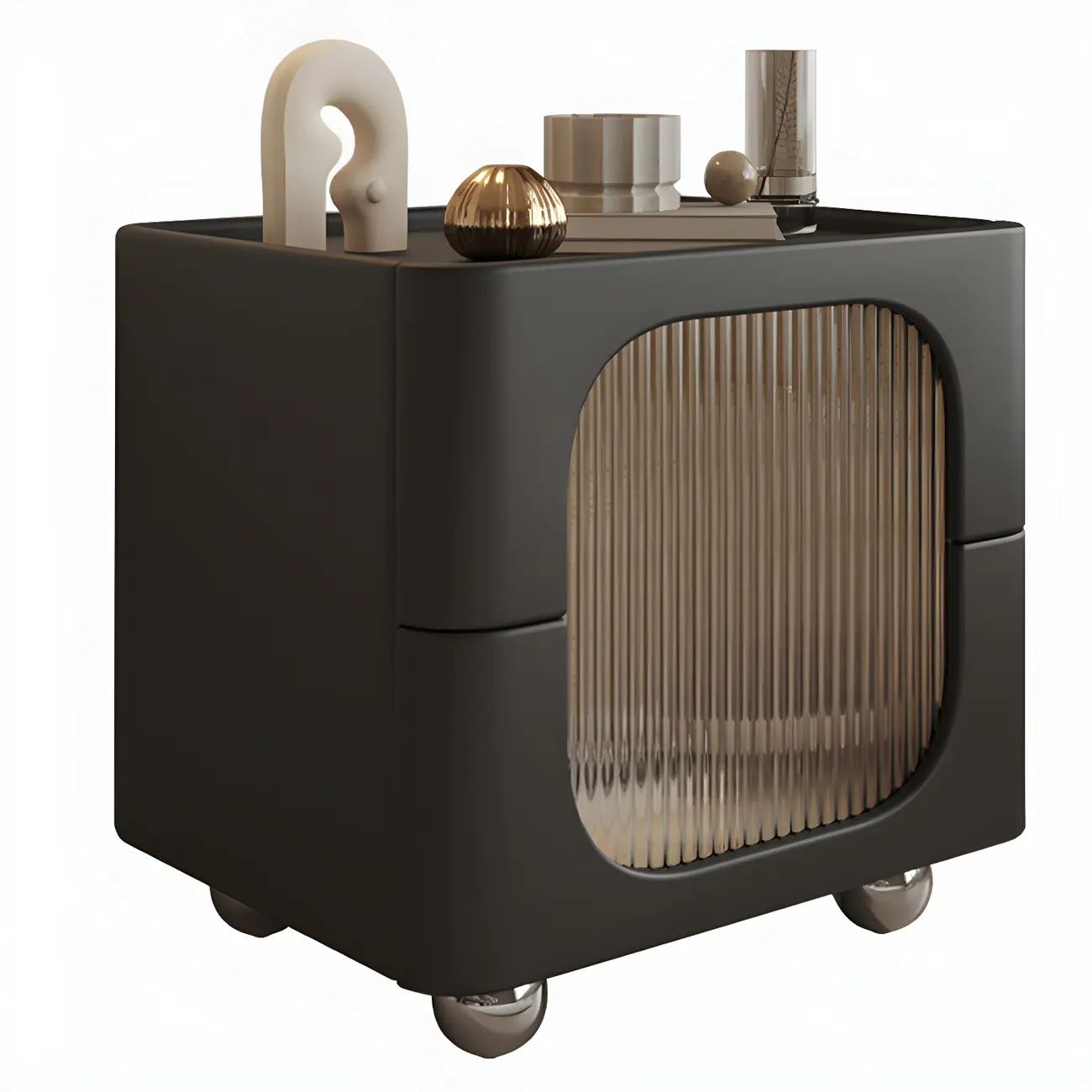 Minimalist Small Solid Wood Glass Cubic Black Nightstand Image - 16 | homeyfad