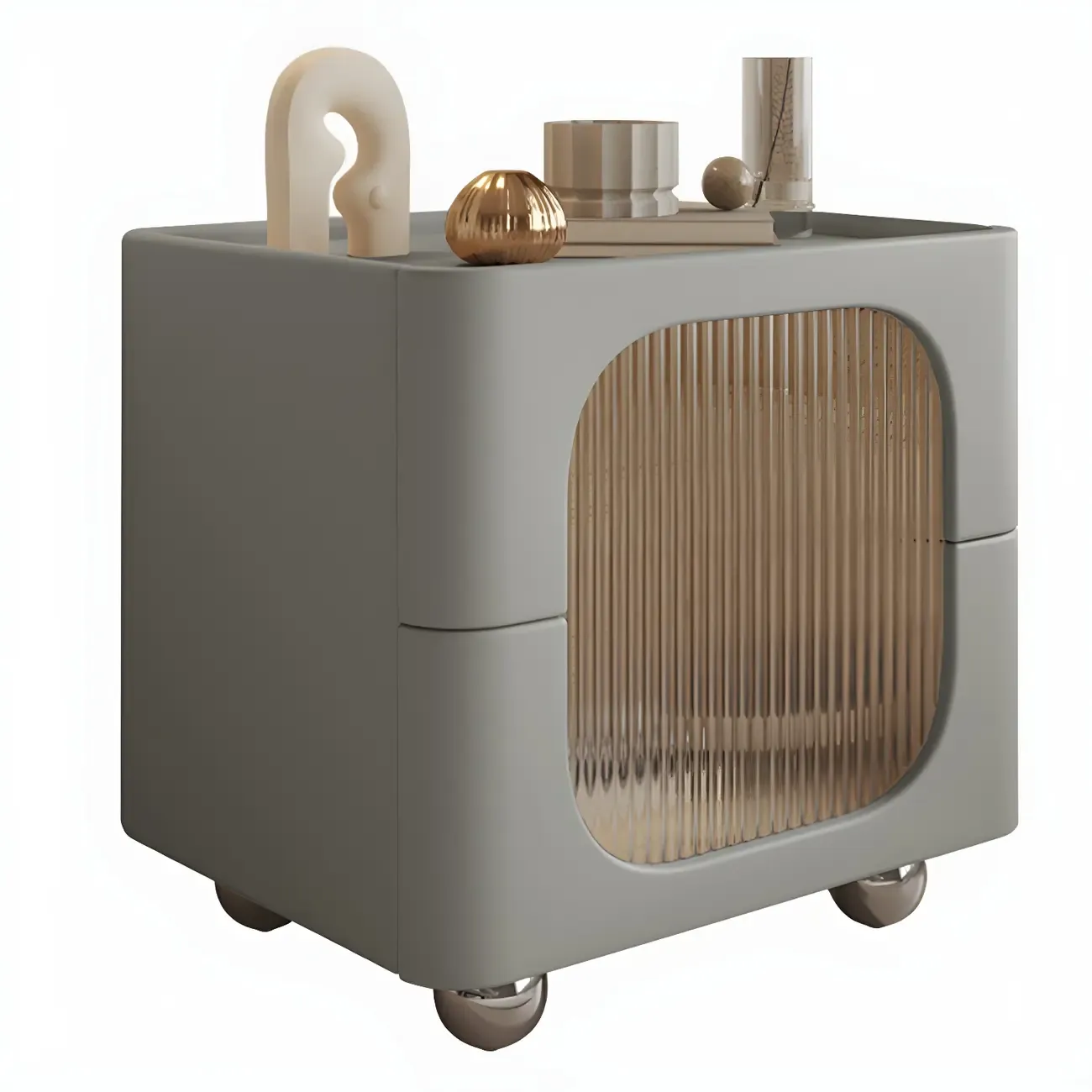 Minimalist Small Solid Wood Glass Cubic Black Nightstand Image - 17