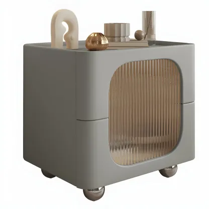 Minimalist Small Solid Wood Glass Cubic Black Nightstand Image - 17