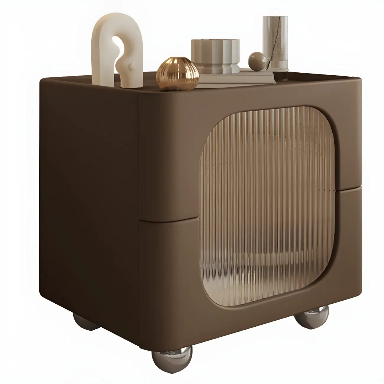 Minimalist Small Solid Wood Glass Cubic Black Nightstand Image - 20