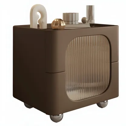 Minimalist Small Solid Wood Glass Cubic Black Nightstand Image - 20