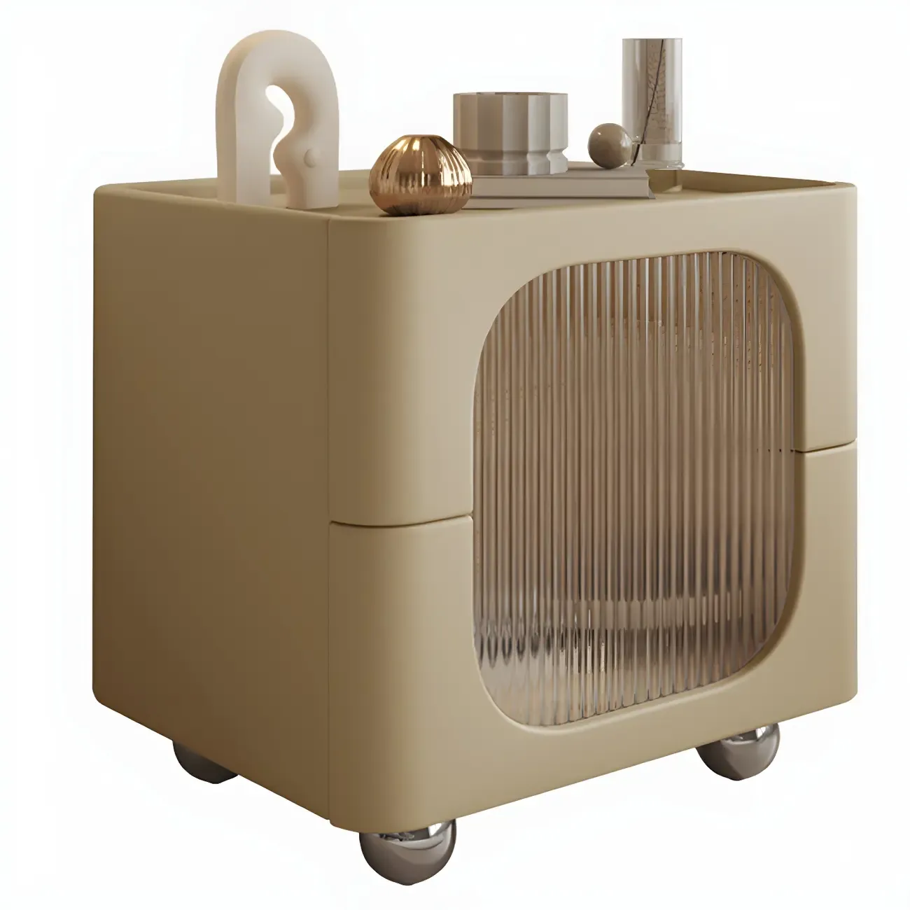 Minimalist Small Solid Wood Glass Cubic Black Nightstand Image - 22