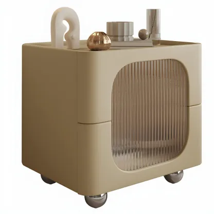 Minimalist Small Solid Wood Glass Cubic Black Nightstand Image - 22