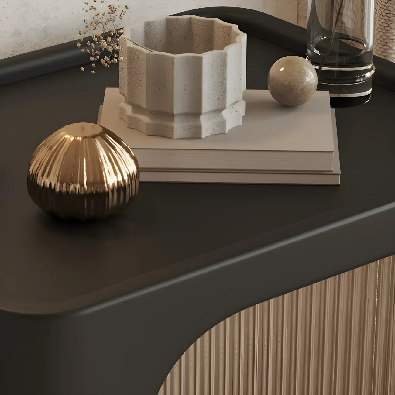 Minimalist Small Solid Wood Glass Cubic Black Nightstand Image - 23