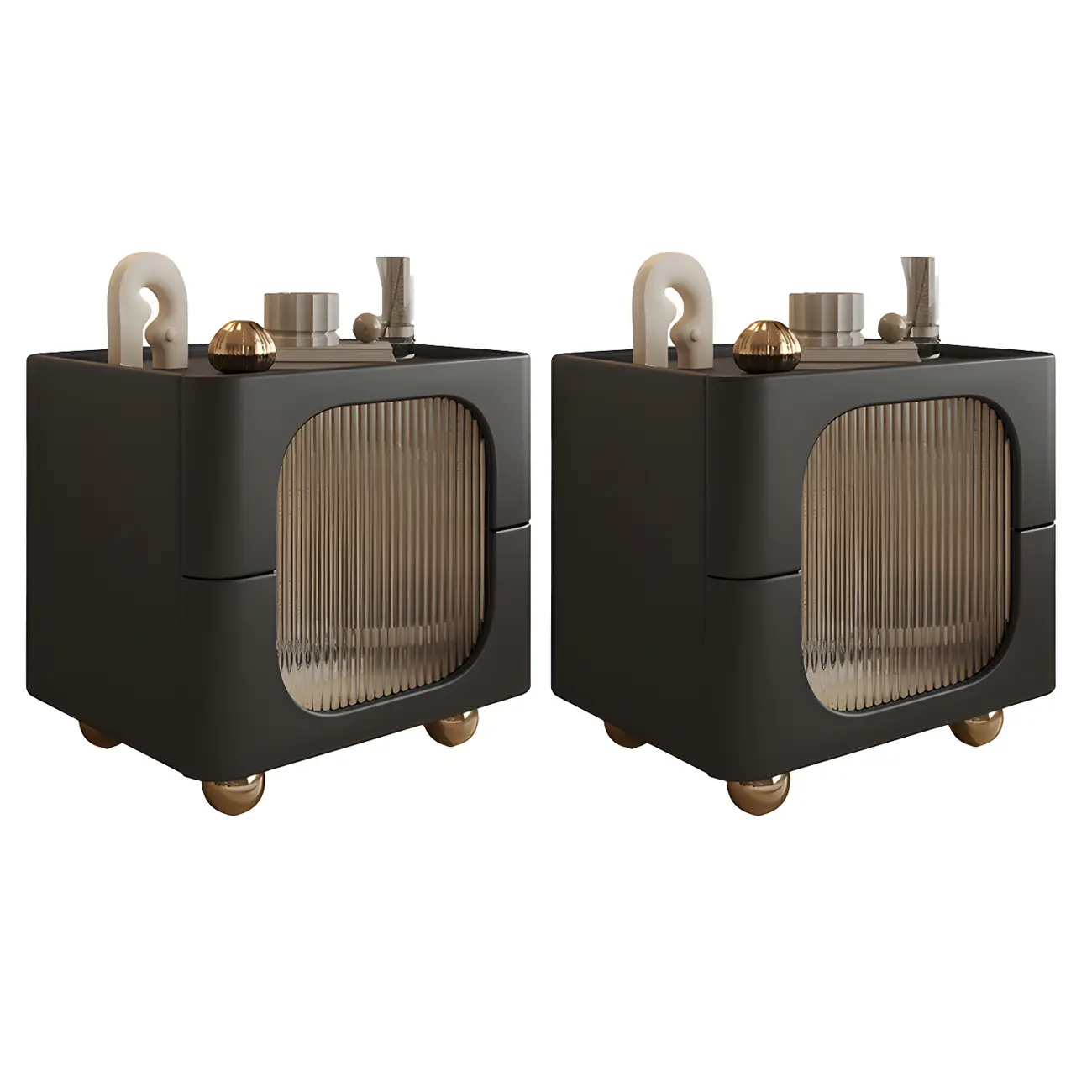 Minimalist Small Solid Wood Glass Cubic Black Nightstand Image - 26 | homeyfad