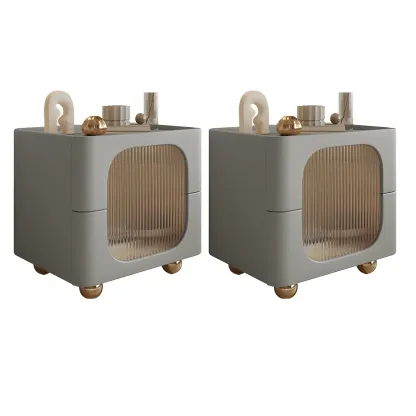 Minimalist Small Solid Wood Glass Cubic Black Nightstand Image - 27