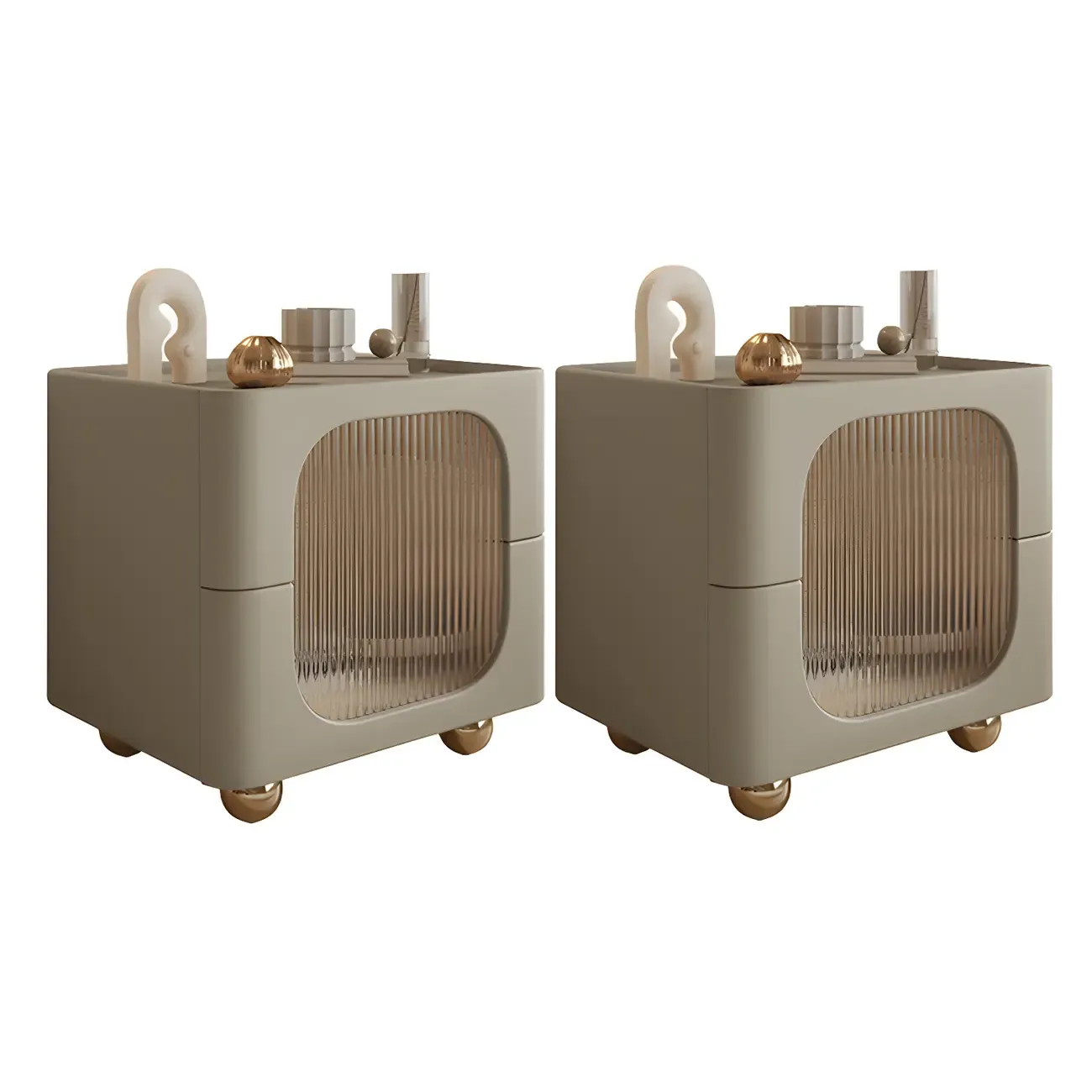 Minimalist Small Solid Wood Glass Cubic Black Nightstand Image - 28