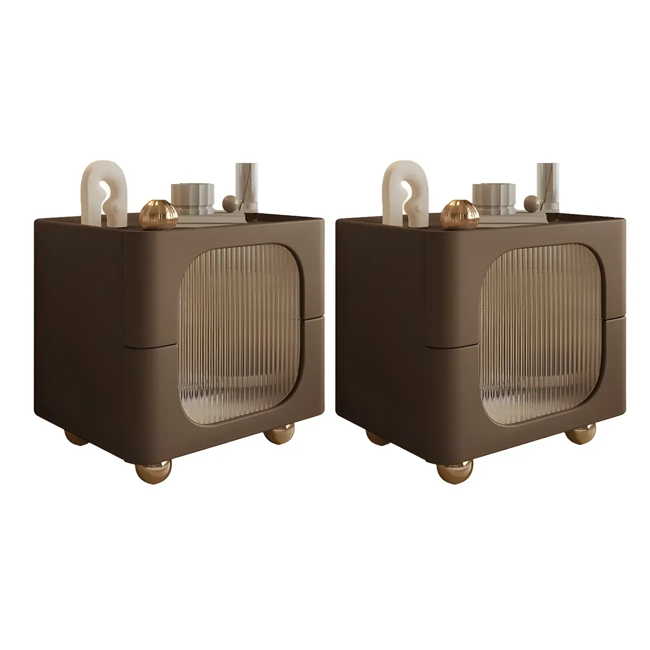 Minimalist Small Solid Wood Glass Cubic Black Nightstand Image - 29