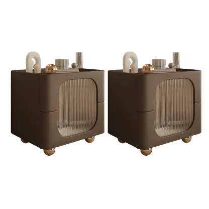 Minimalist Small Solid Wood Glass Cubic Black Nightstand Image - 29