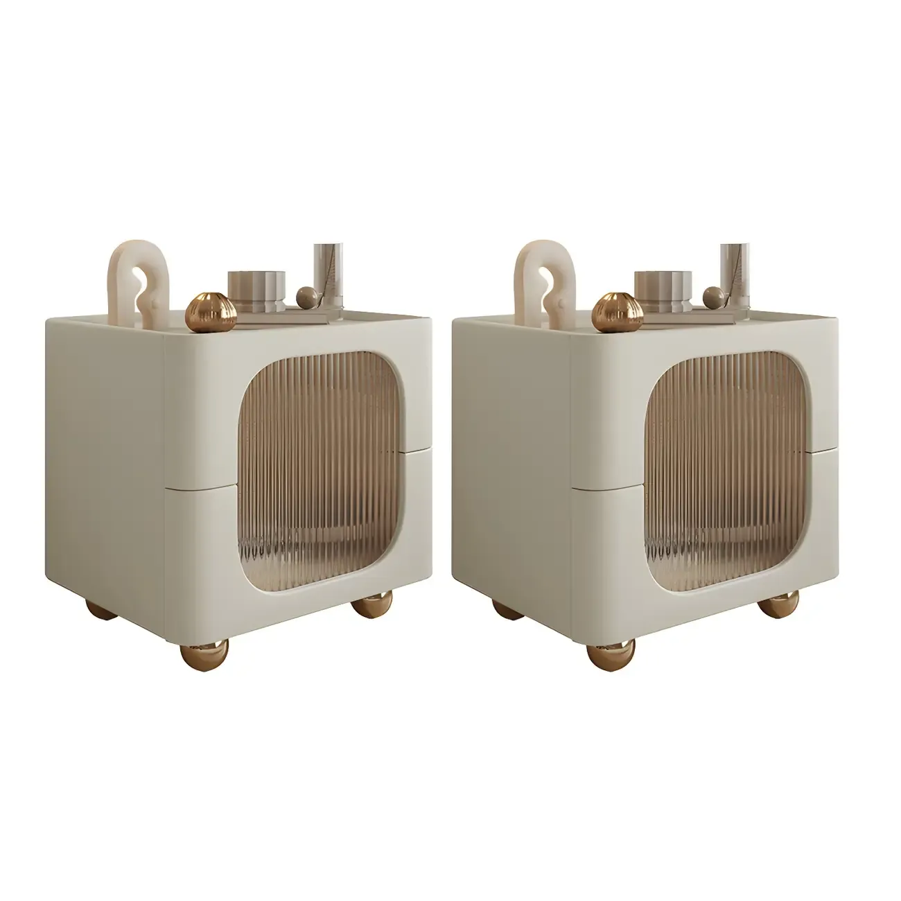 Minimalist Small Solid Wood Glass Cubic Black Nightstand Image - 31