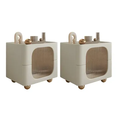 Minimalist Small Solid Wood Glass Cubic Black Nightstand Image - 31