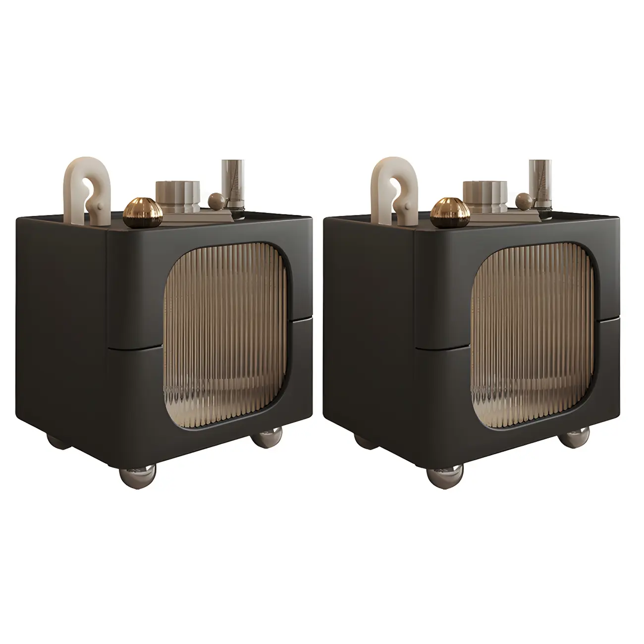 Minimalist Small Solid Wood Glass Cubic Black Nightstand Image - 32 | homeyfad