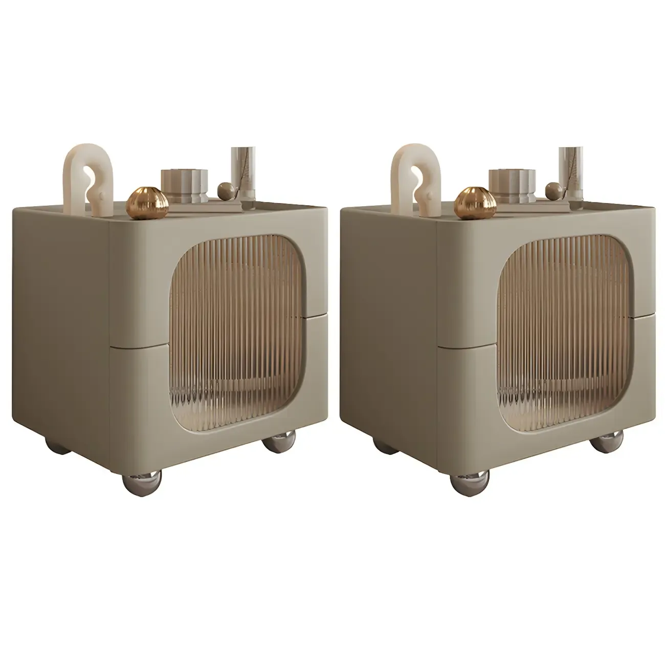 Minimalist Small Solid Wood Glass Cubic Black Nightstand Image - 34