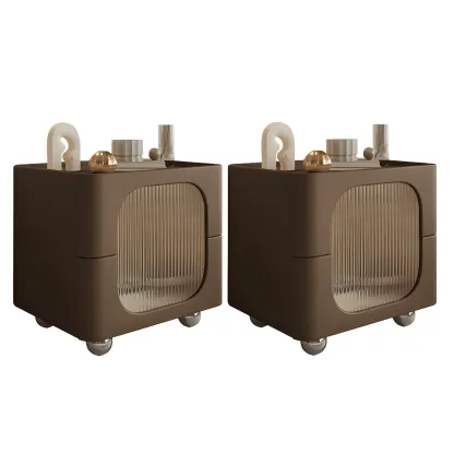 Minimalist Small Solid Wood Glass Cubic Black Nightstand Image - 35