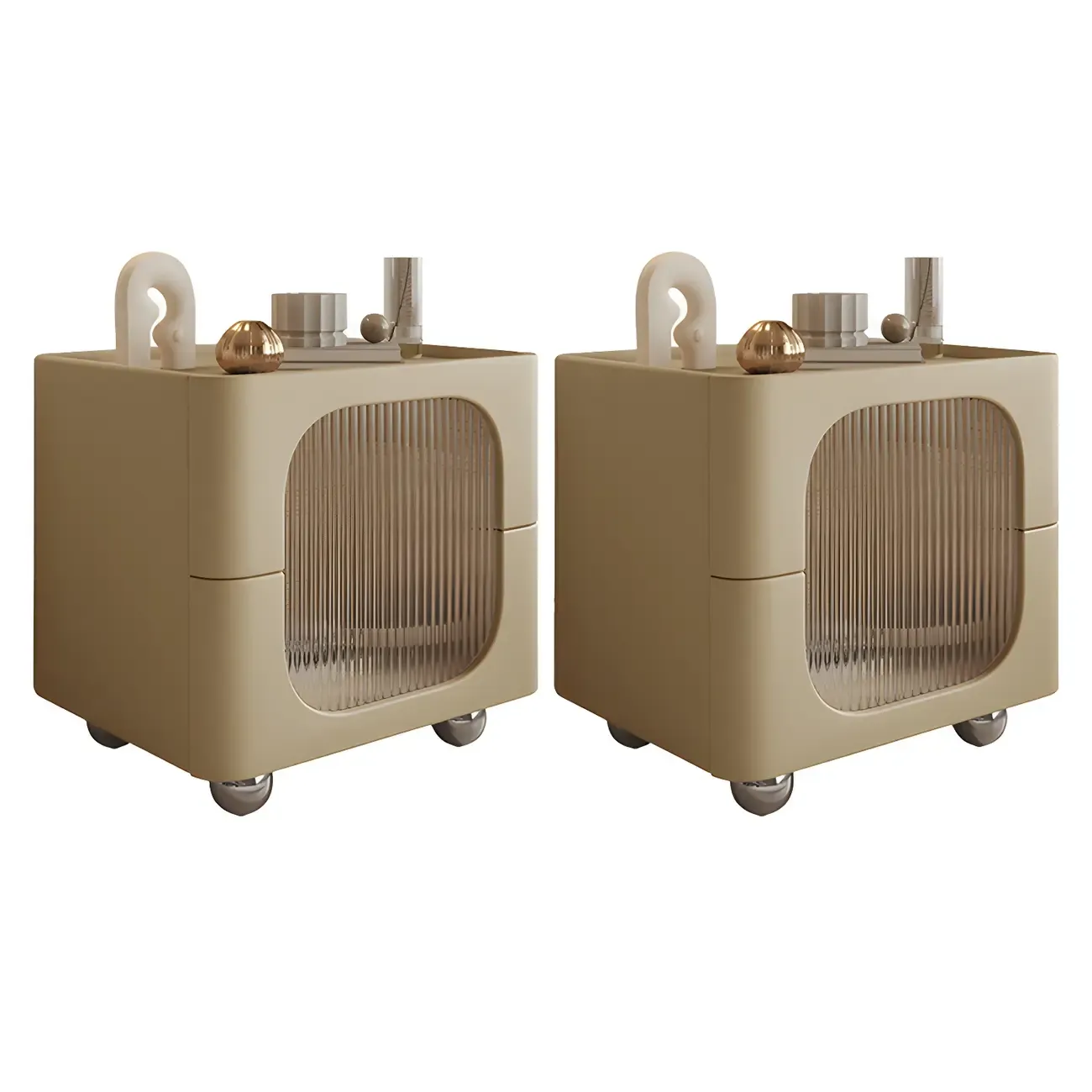 Minimalist Small Solid Wood Glass Cubic Black Nightstand Image - 36