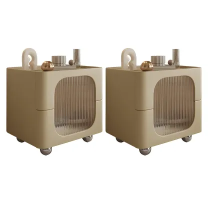 Minimalist Small Solid Wood Glass Cubic Black Nightstand Image - 36