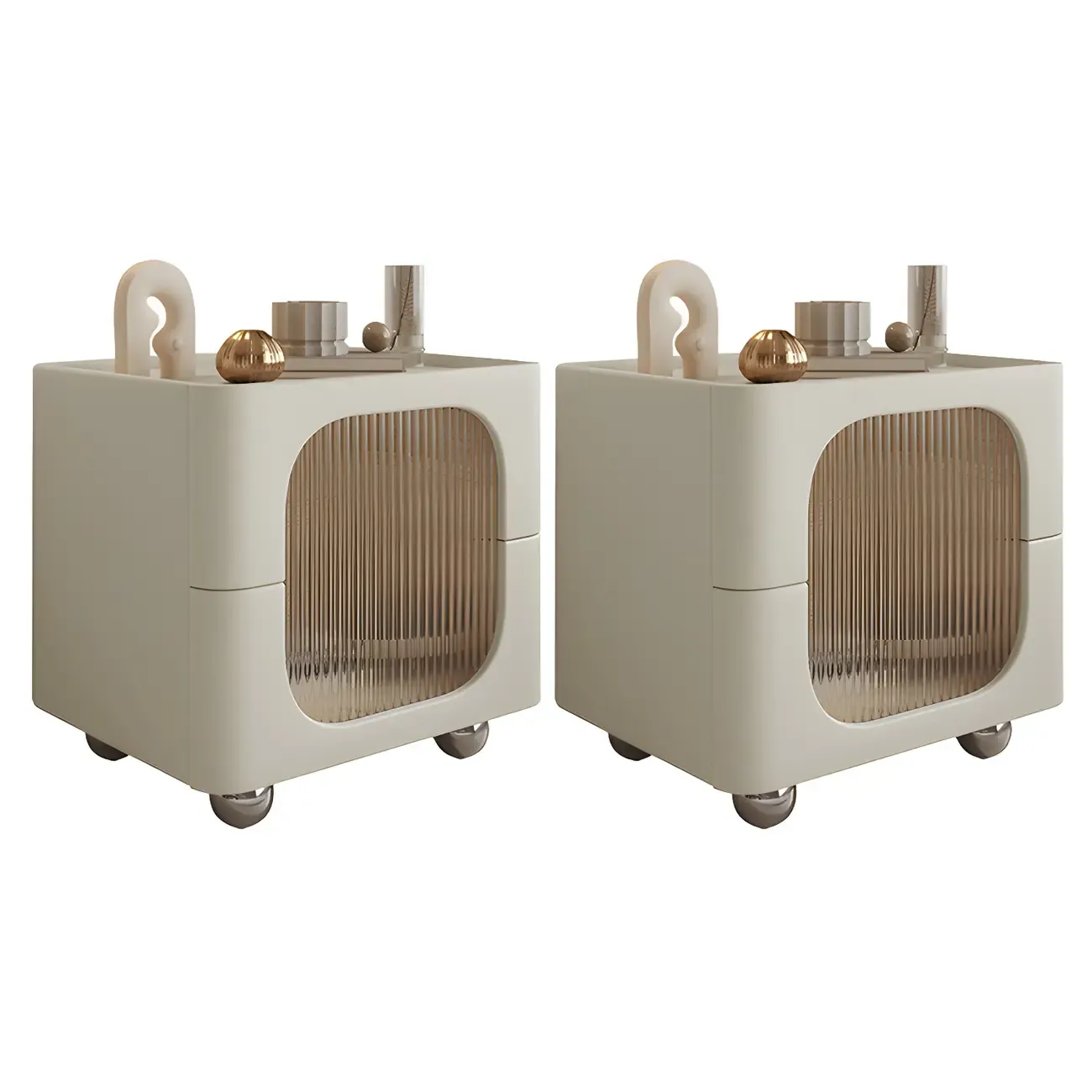 Minimalist Small Solid Wood Glass Cubic Black Nightstand Image - 37