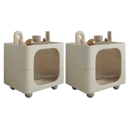 Minimalist Small Solid Wood Glass Cubic Black Nightstand Image - 37