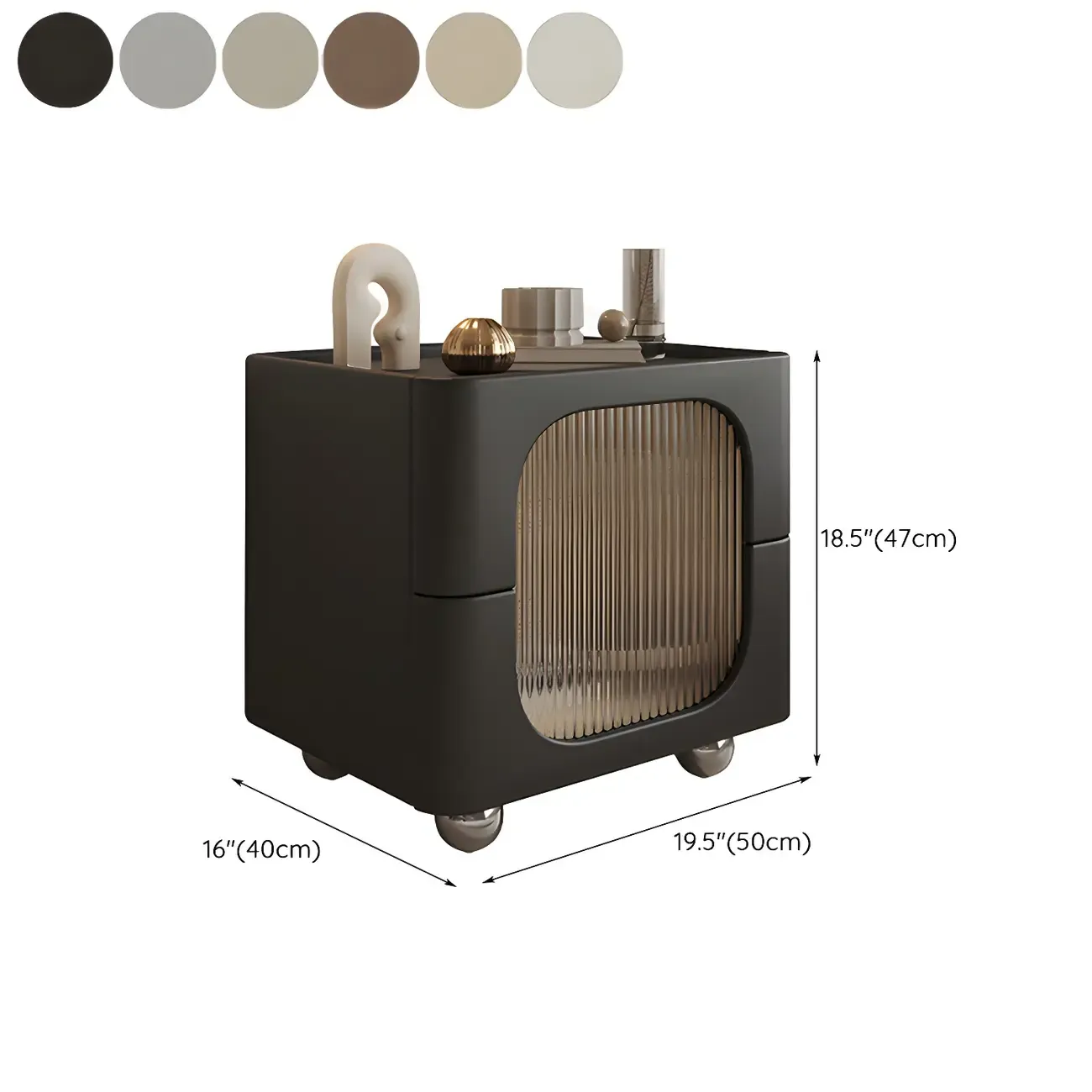 Minimalist Small Solid Wood Glass Cubic Black Nightstand #size